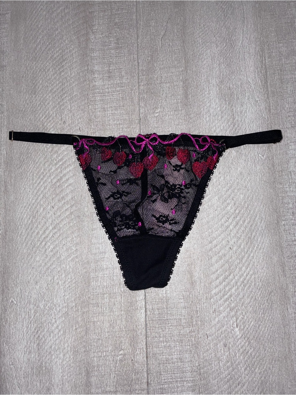 Victoria’s Secret Cherry Pop Embroidery Adjustable G String Panty Medium